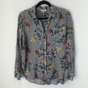 Como Vintage Button Down Floral Striped Top Preppy Office School Fall Sz M Chic
